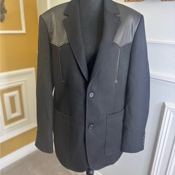Black Blazer with Lamb Leather Accents - Picture 5 of 17